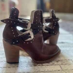 Freebird by Steven Chocolate Heeled Boots with Metallic Accents